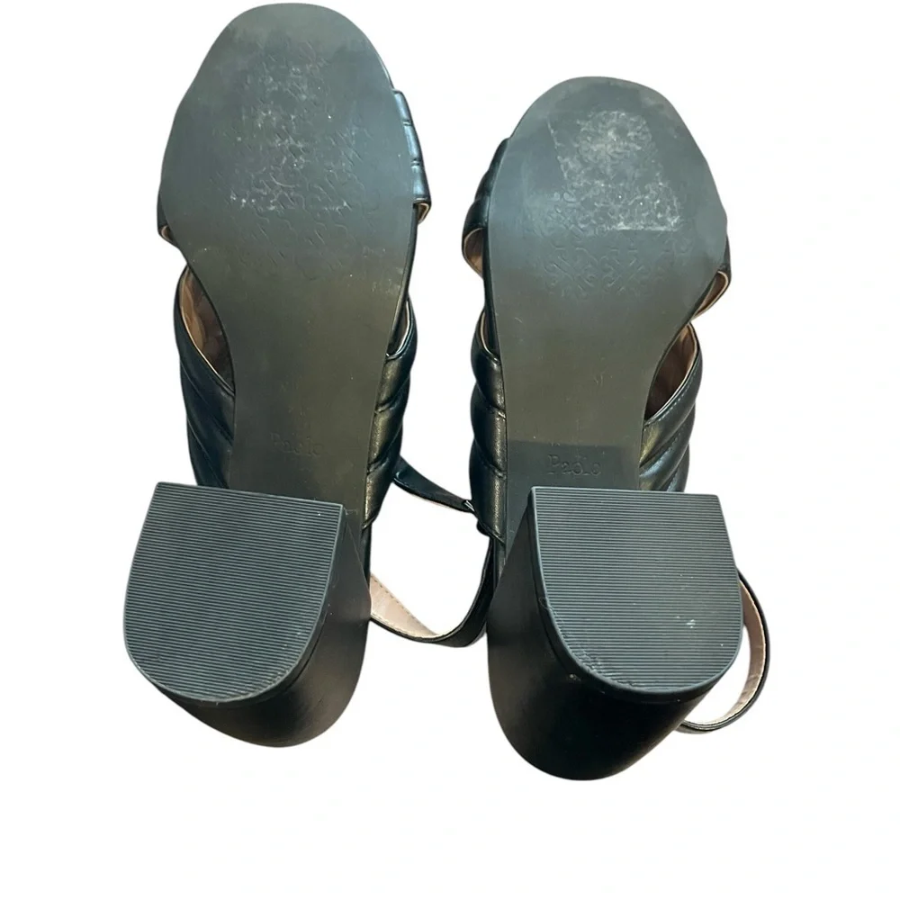 LINEA PAOLO Black Slingback Sandals 3-Inch Block Heel Size 8